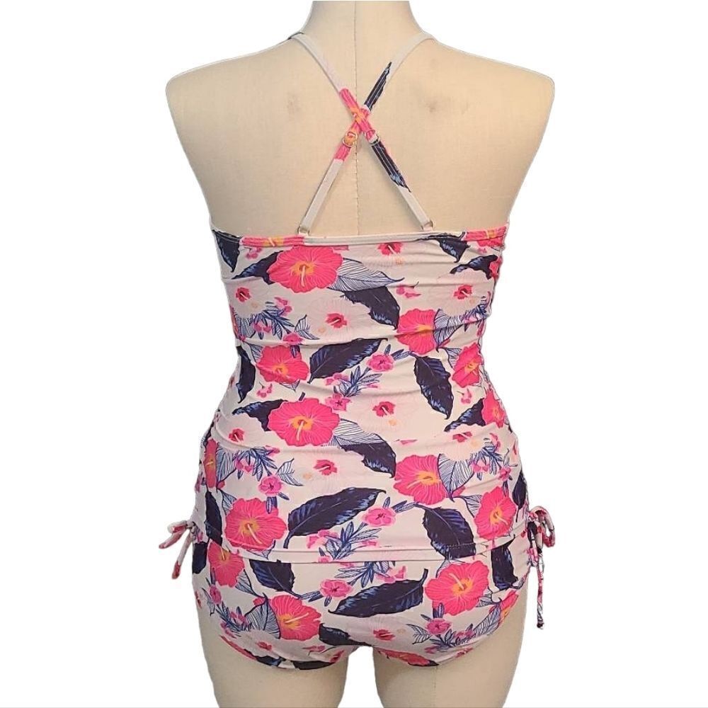 NWT Tankini Midrise Bikini Swimsuit Set Pink Blue Floral - Picture 15 of 16